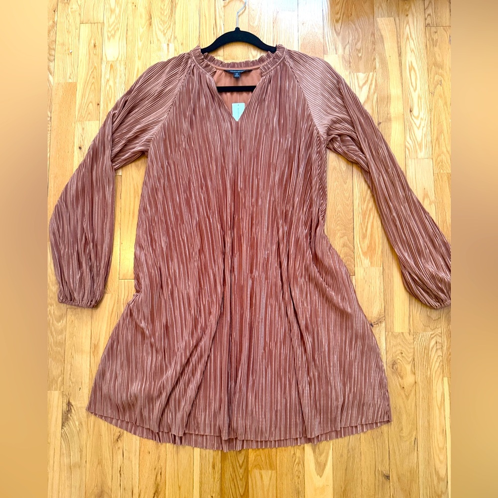 NWT Banana Republic Long Sleeve Pleated Dress Copper/Rust Colored Size XS